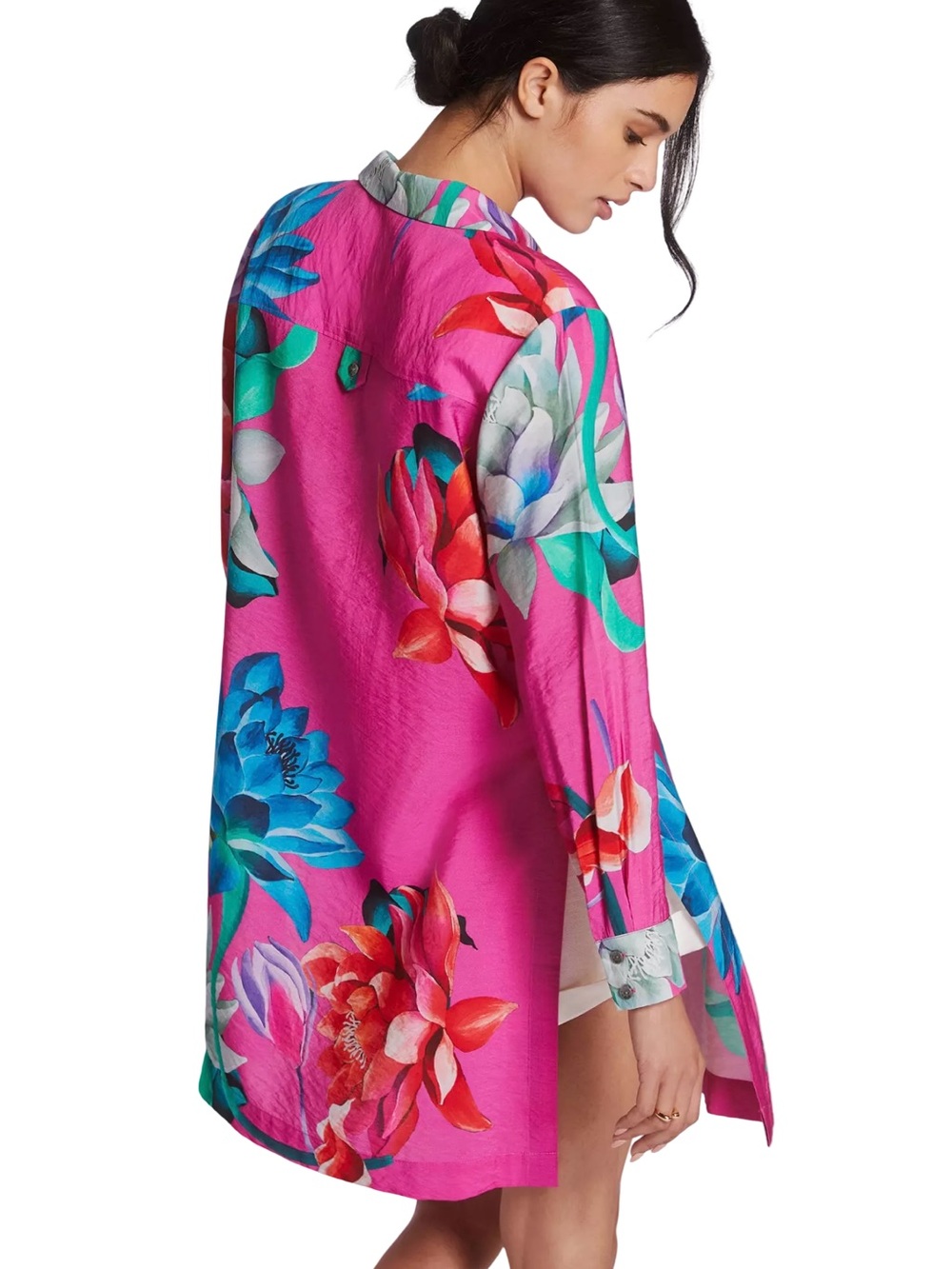 Anthropologie Maeve Sz S Pink Multi Floral Beach Cover-Up Dress (0786) - Picture 7 of 12